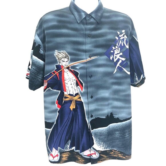 MT :2 Other - MT:2 VTG Men Rockabilly Anime Samurai Ninja Japanese Script Button Down Shirt XL